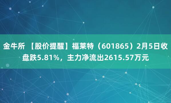 金牛所 【股价提醒】福莱特(601865)2月5日收盘跌5.81%,主力净流出2615.57万元